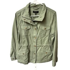 Talbots Womens Green Utility Jacket Full Zip Snap Button Pockets Size S- $139.00